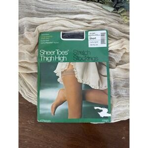 Vtg Thigh Highs Stockings Seamless gaymore Sheer Toes Nude Heel Off Black 87 Jcp